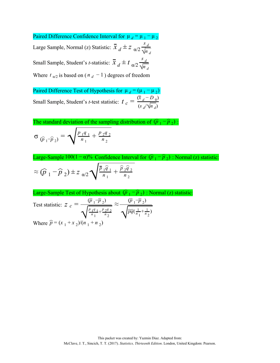 Statistics Formulas Cheat Sheet Download Printable PDF | Templateroller