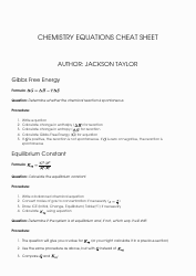 Document preview: Chemistry Equations Cheat Sheet - Jackson Taylor