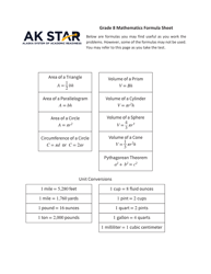 Document preview: Grade 8 Mathematics Formula Sheet - Ak Star