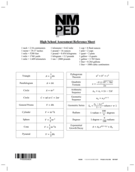 Document preview: High School Math Reference Sheet