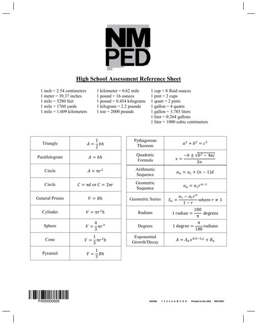 High School Math Reference Sheet - TemplateRoller