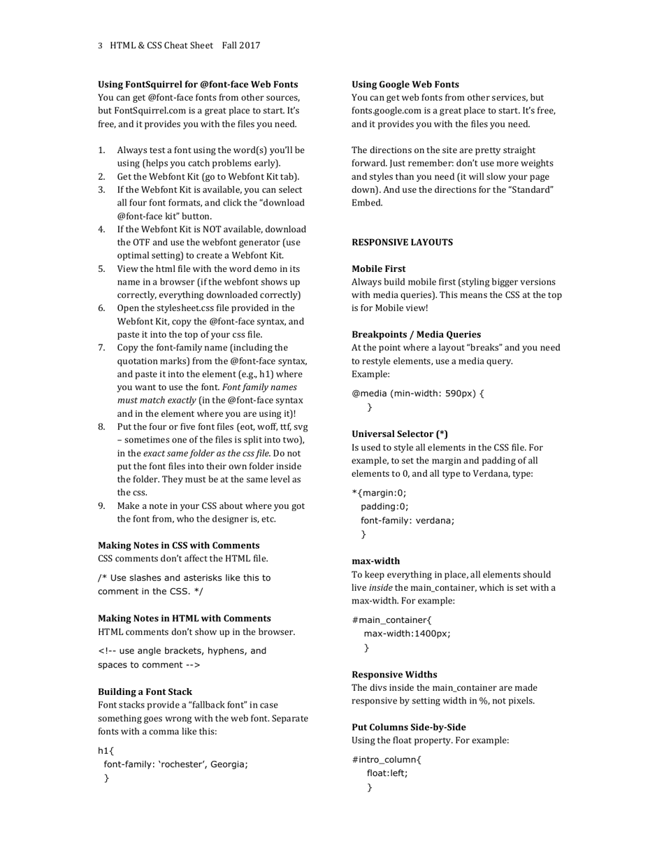 Html & Css Cheat Sheet Download Printable PDF | Templateroller