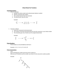 Document preview: Cheat Sheet for Fractions