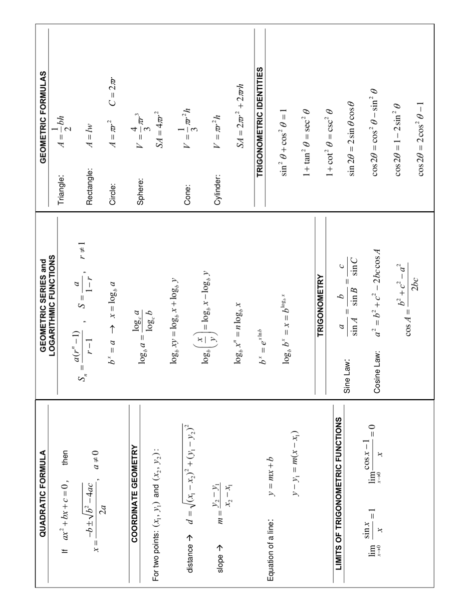 Mathematics 31 31 Ib Formula Sheet Download Printable Pdf Templateroller