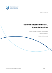 Document preview: Mathematical Studies Sl Formula Sheet - International Baccalaureate Organization