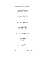 Document preview: College Algebra Formula Cheat Sheet