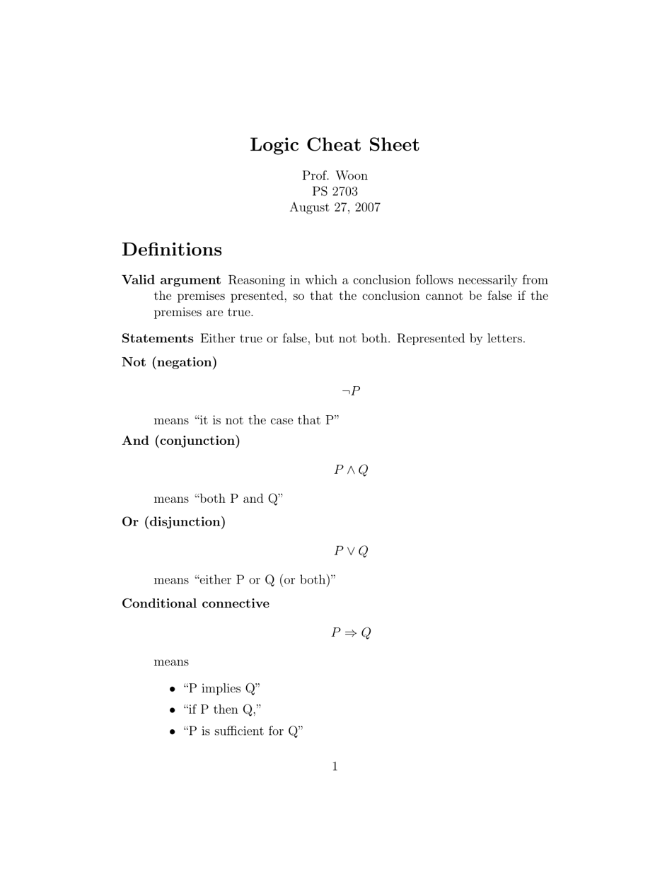 Logic Cheat Sheet Document Preview