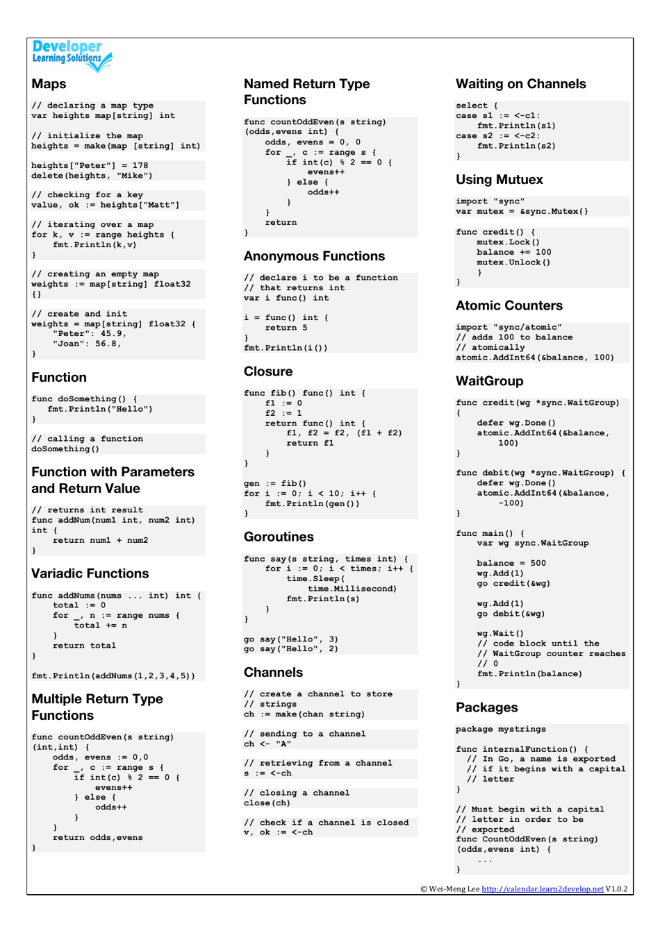 Go Cheat Sheet - Developer Learning Solutions Download Printable PDF ...