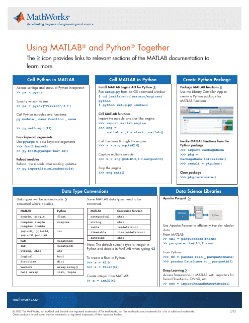 Matlab Cheat Sheet - Using Matlab With Python