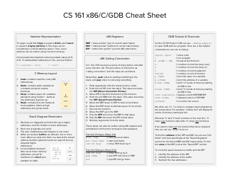 Document preview: Cs 161 X86/C/Gdb Cheat Sheet
