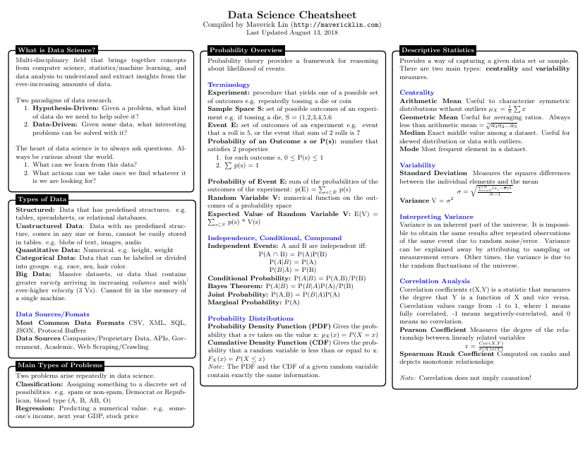 Data Science Cheat Sheet Document Preview