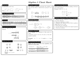 Document preview: Algebra Cheat Sheet - Theory
