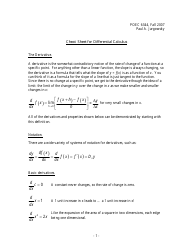Document preview: Differential Calculus Cheat Sheet - Paul a. Jargowsky