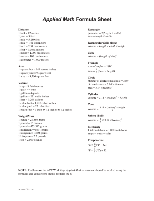 Applied Math Formula Sheet