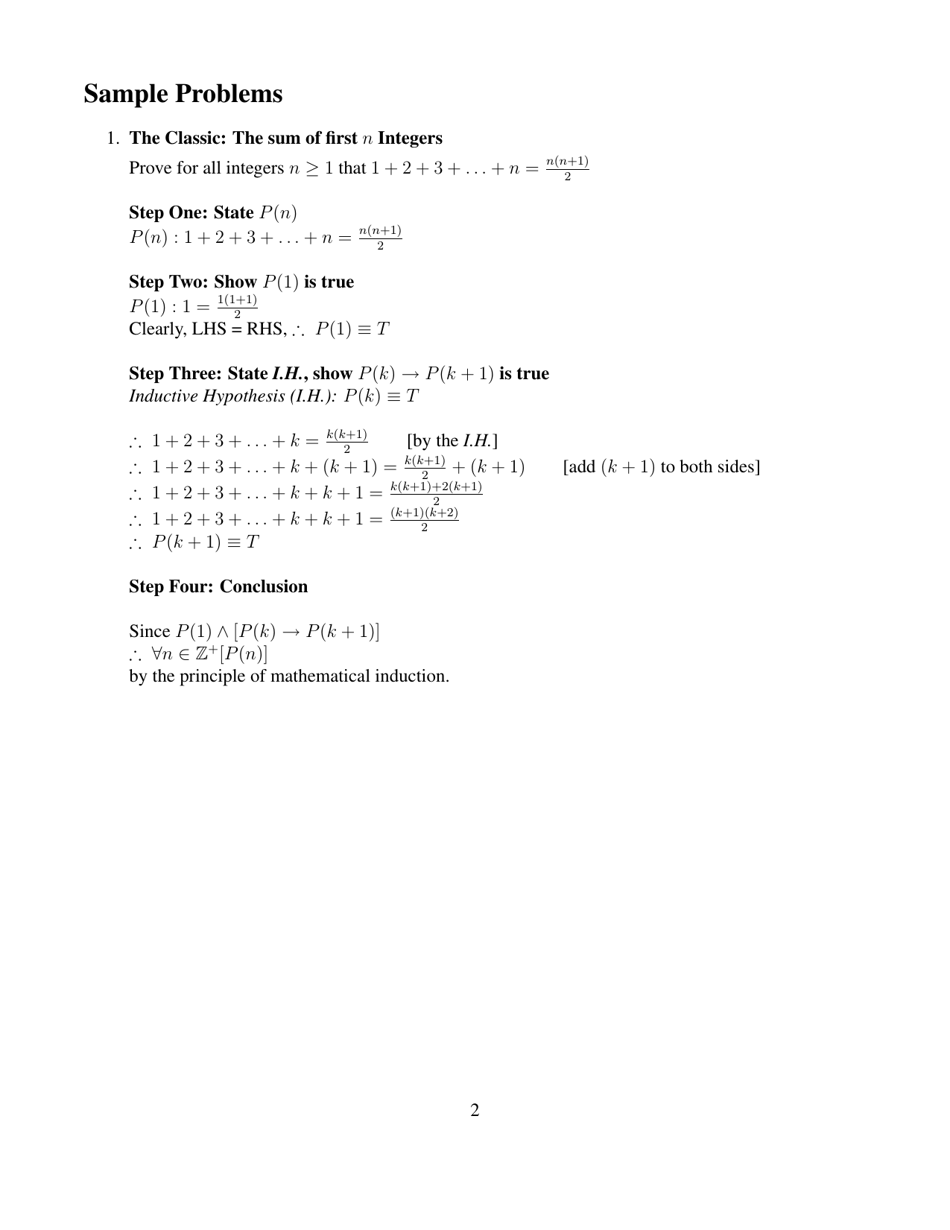 Cpsc 121 Cheat Sheet - Week Ten, Mathematical Induction, Page 2
