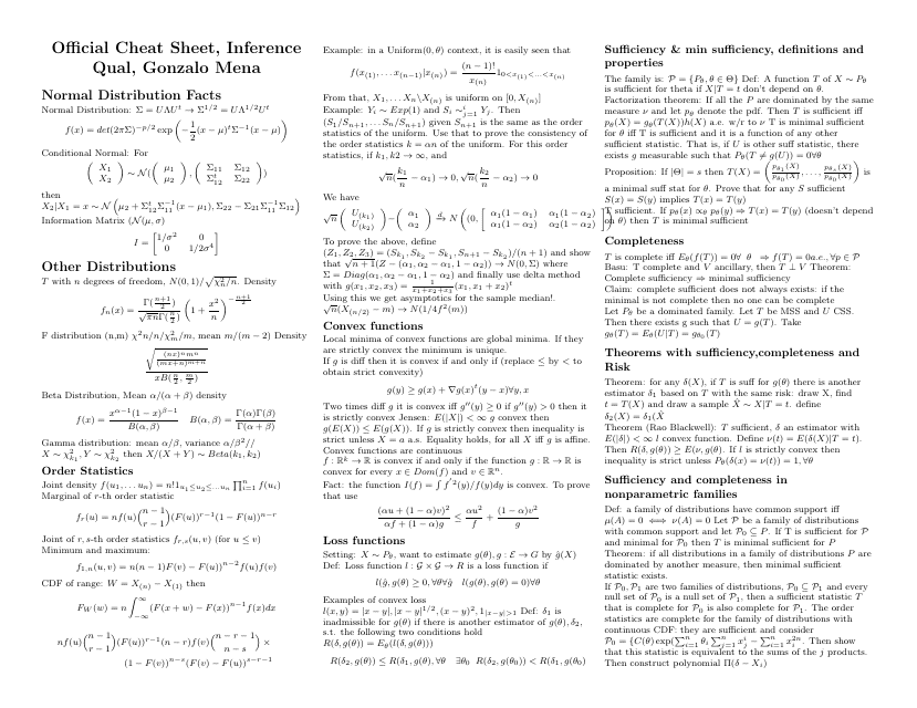 Statistics Cheat Sheet - Inference Image Preview