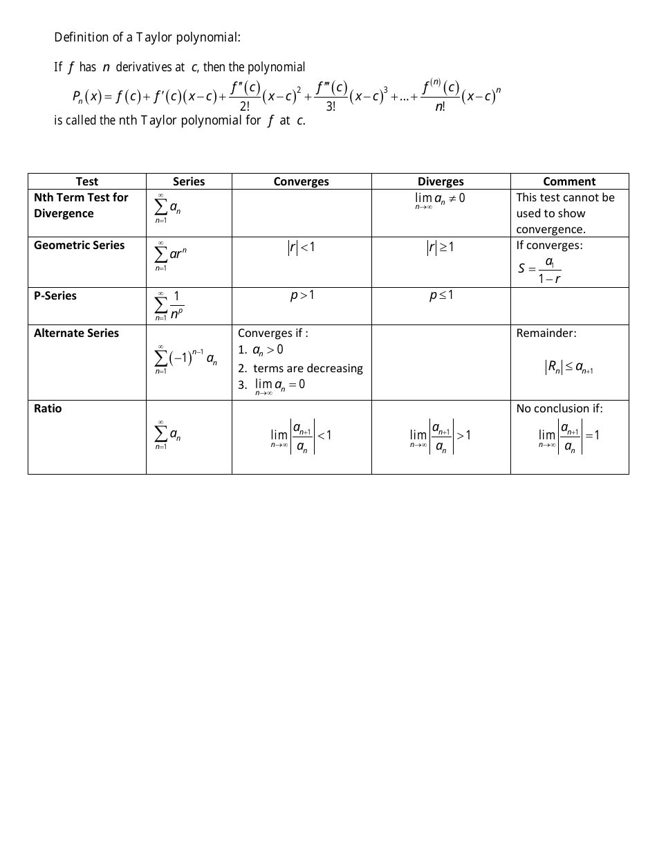 Ap Calculus Bc Formula Sheet Download Printable Pdf Templateroller