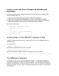 Postgresql Cheat Sheet - Working With Time