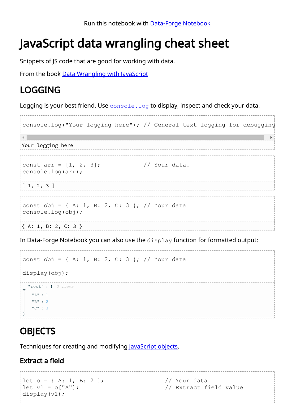 Preview image of Javascript Cheat Sheet covering Data Wrangling techniques