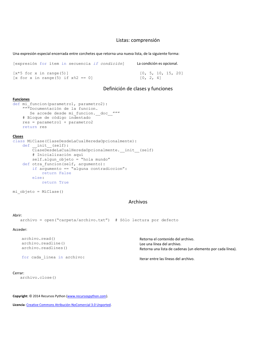 Python Cheat Sheet Download Printable PDF (Spanish) | Templateroller