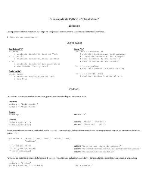 Python Cheat Sheet (Spanish)