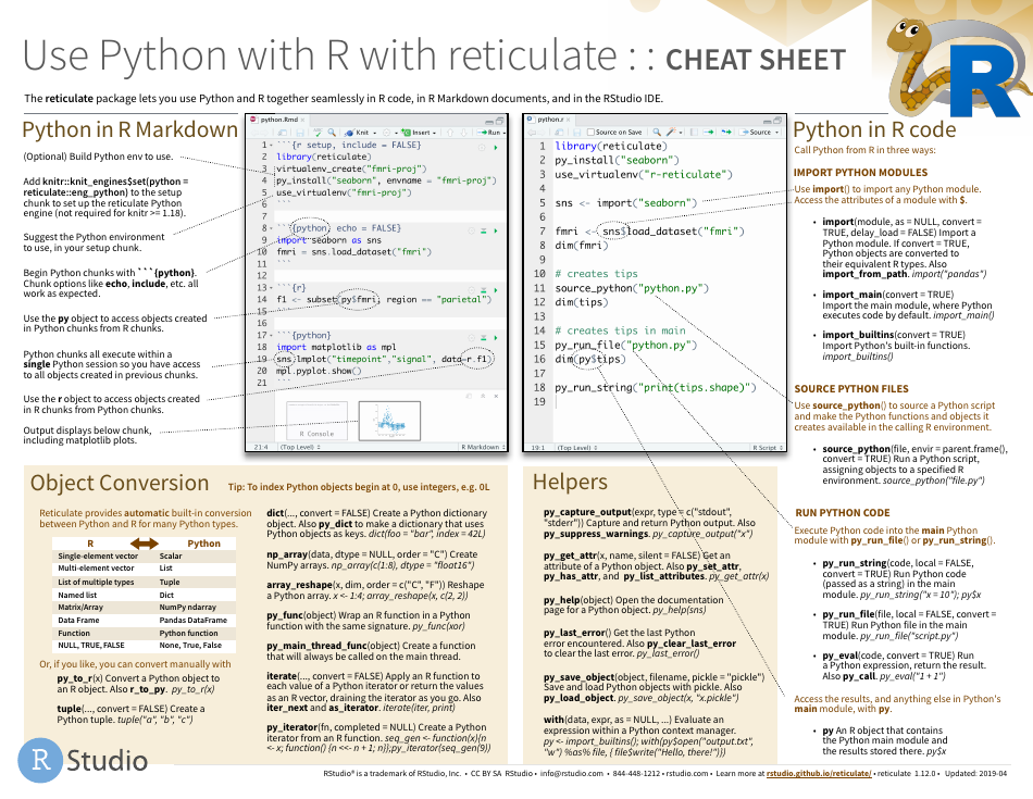 Python Cheat Sheet showing R and Reticulate