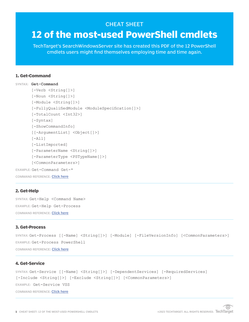 PowerShell Cheat Sheet with the Most-Used Cmdlets