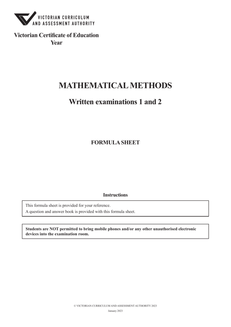 Mathematical Methods Formula Cheat Sheet