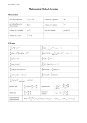 Mathematical Methods Formula Cheat Sheet, Page 2