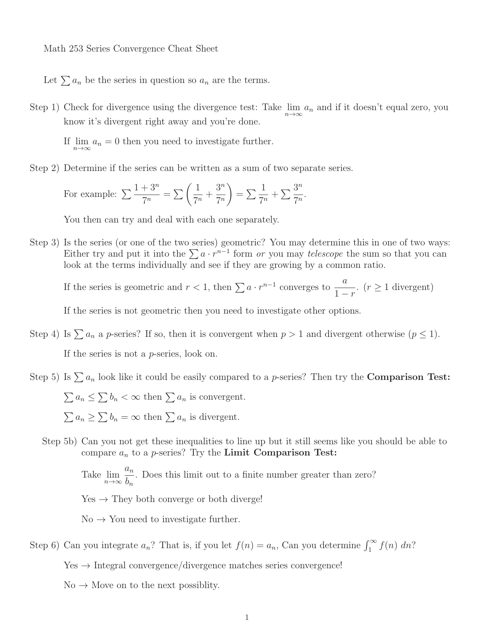 Math 253 Series Convergence Cheat Sheet