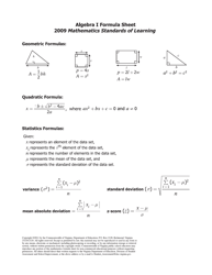 Document preview: Algebra I Formula Sheet - Mathematics Standards of Learning