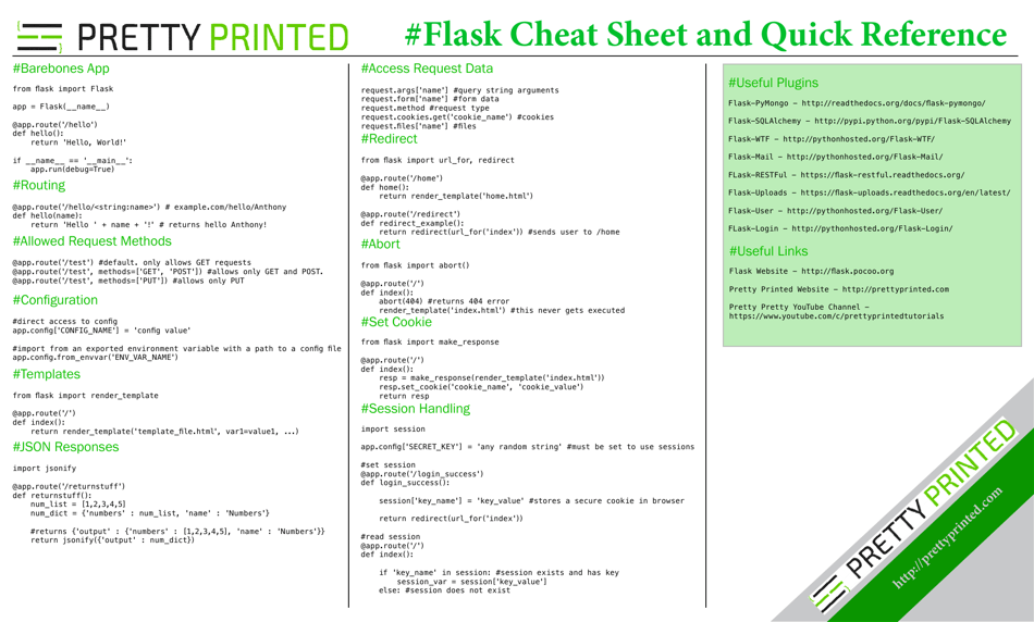Flask Cheat Sheet and Quick Reference Document Preview