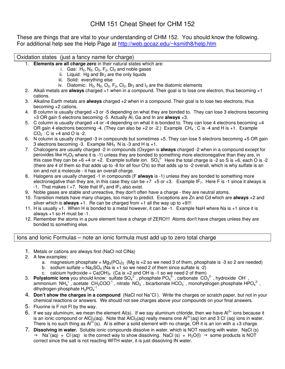 Chm 152 Cheat Sheet - Templateroller