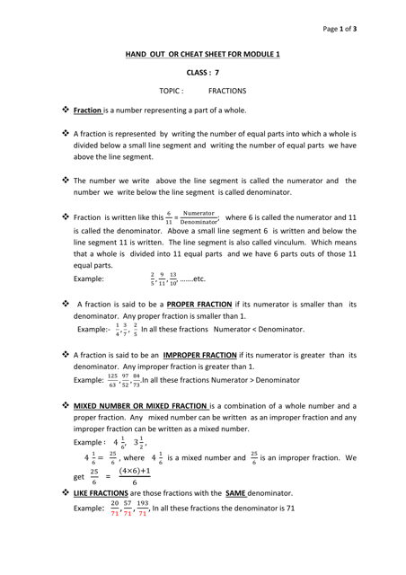 Descriptive Math Cheat Sheet - Fractions Image Preview
