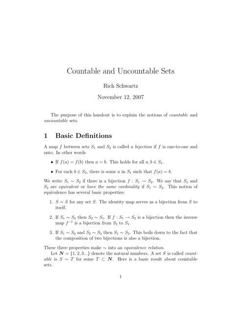 Countable and Uncountable Sets Cheat Sheet - Rich Schwartz Download ...