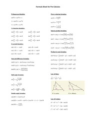Document preview: Formula Sheet for Pre-calculus