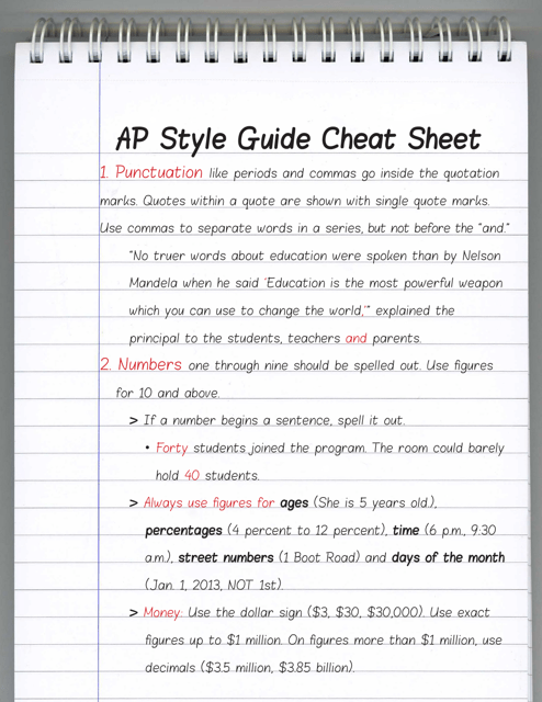 AP Style Guide Cheat Sheet - Quick and Easy Reference for Writing in AP Style
