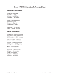 Document preview: Grade 5 FSA Mathematics Cheat Sheet