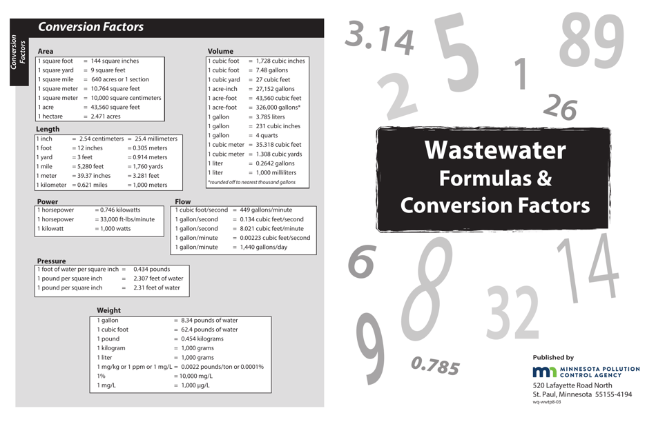 Wastewater Formulas  Conversion Factors Cheat Sheet - Minnesota, Page 1