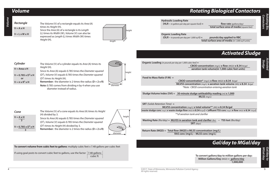 Wastewater Formulas  Conversion Factors Cheat Sheet - Minnesota, Page 4