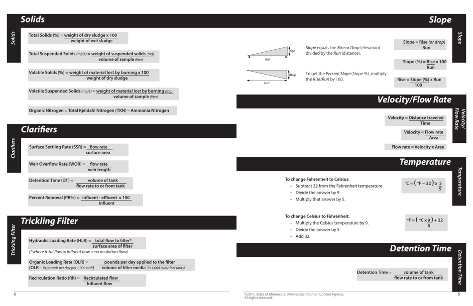 Wastewater Formulas  Conversion Factors Cheat Sheet - Minnesota, Page 5