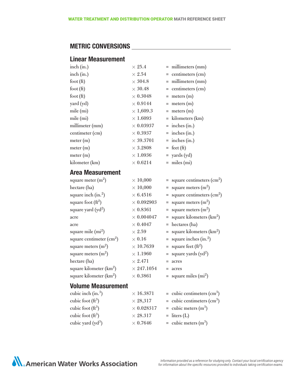 Water Treatment and Distribution Operator Math Cheat Sheet, Page 8