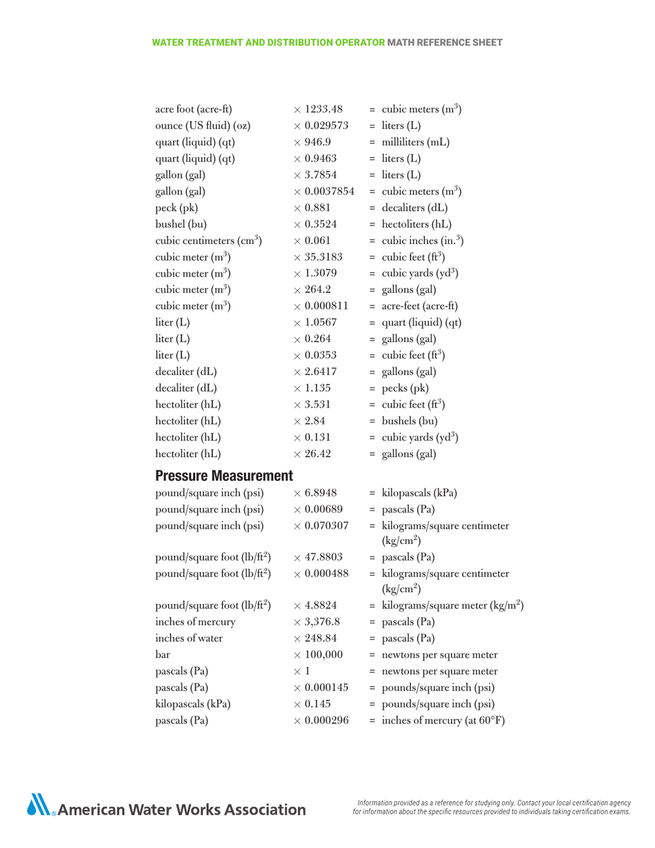 Water Treatment and Distribution Operator Math Cheat Sheet, Page 9