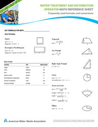 Document preview: Water Treatment and Distribution Operator Math Cheat Sheet