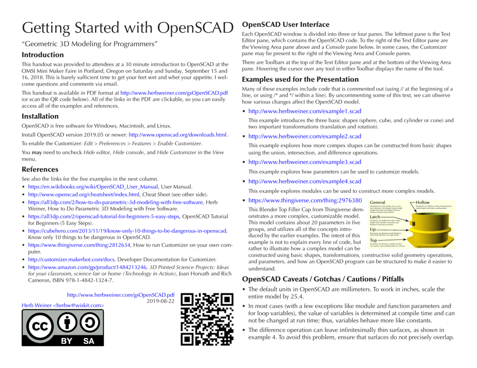 Openscad Cheat Sheet, Page 1