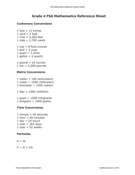 Document preview: Grade 4 FSA Mathematics Cheat Sheet