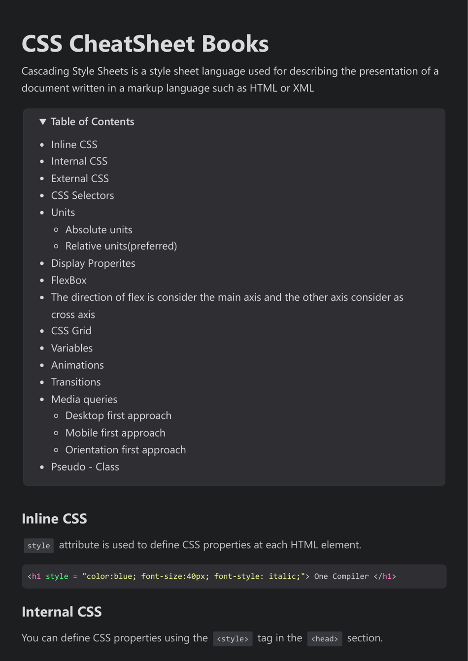 Css Cheat Sheet - Dark Theme Download Printable PDF | Templateroller