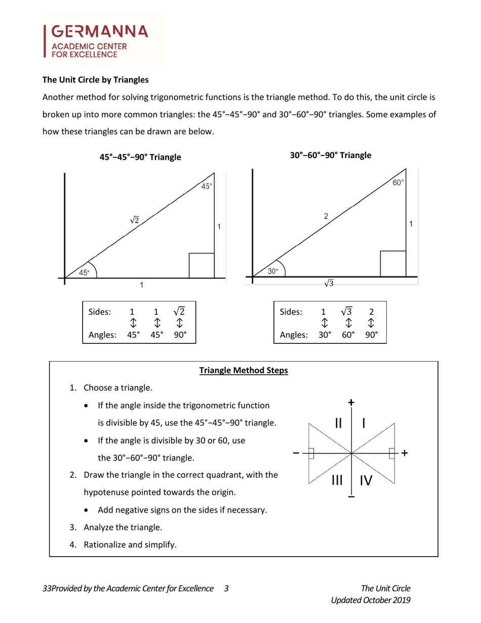 The Unit Circle Cheat Sheet, Page 3