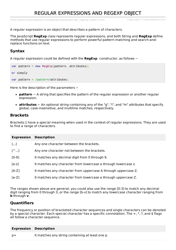 Document preview: Javascript Cheat Sheet - Regular Expressions and Regexp Object