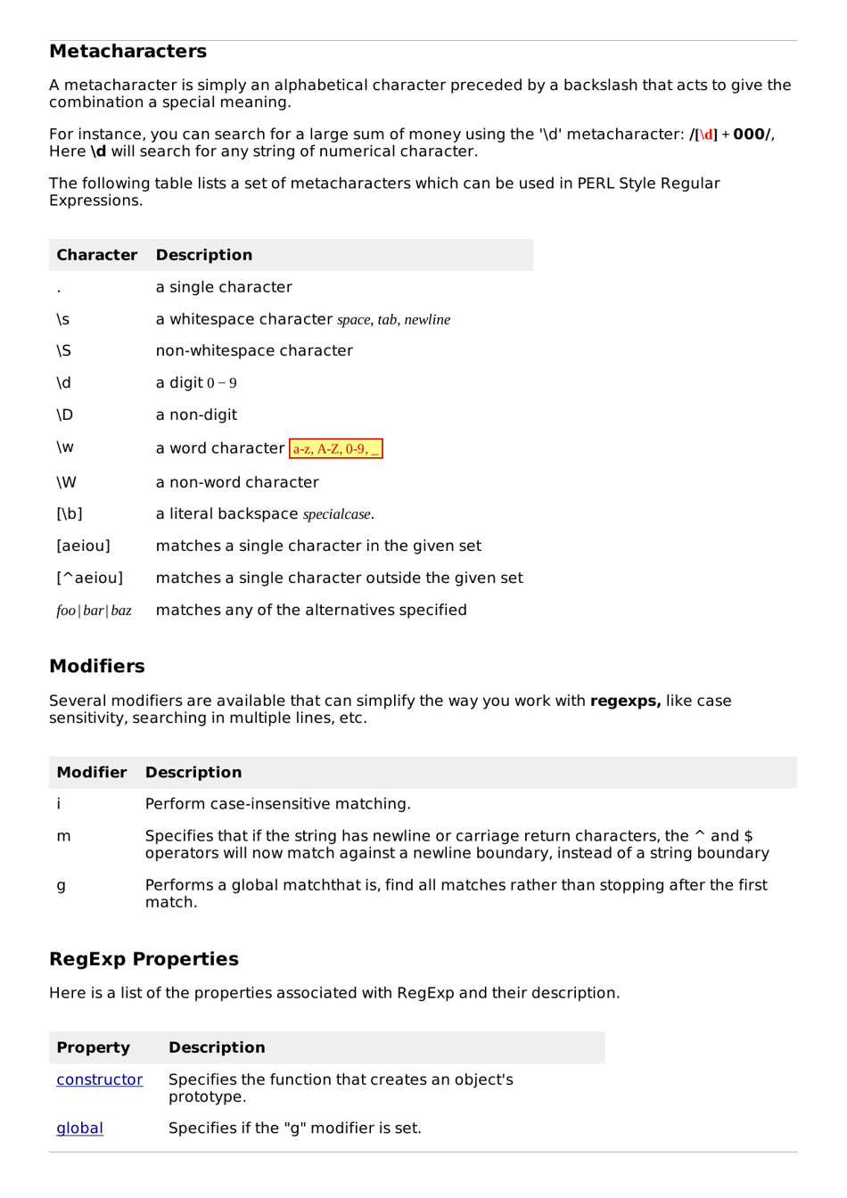 Javascript Cheat Sheet - Regular Expressions And Regexp Object Download ...